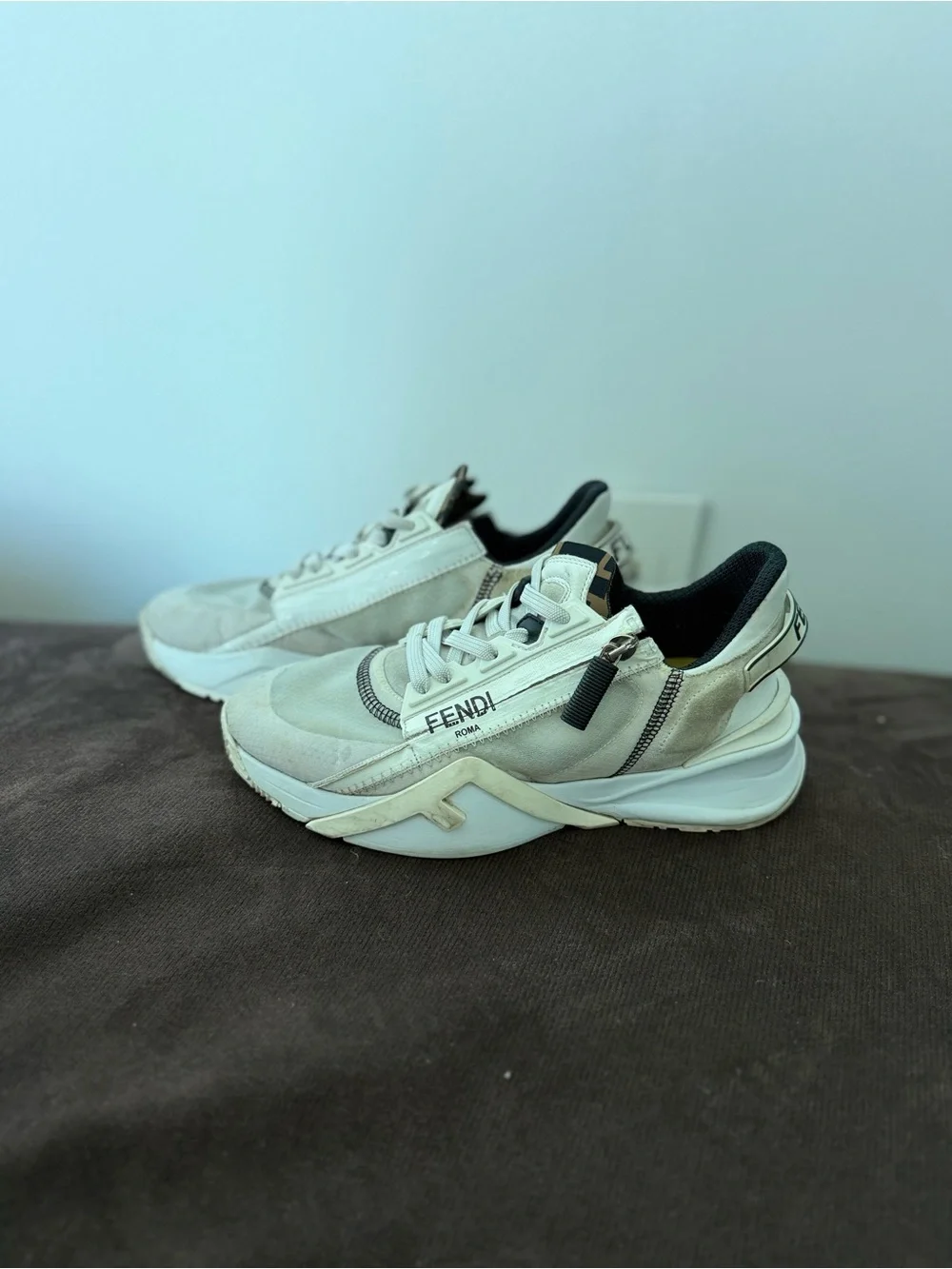 Fendi Cream and Black Logo Low-Top Sneakers